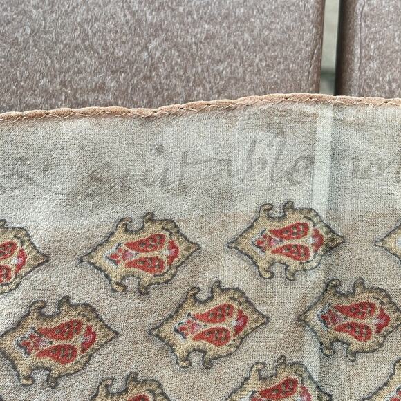 Anne Klein Square Silk Scarf Cream Green Rose - Picture 5 of 8